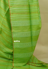 Pretty Parrot Green - Khadi Silk Stripes Thread Weaving Pattern